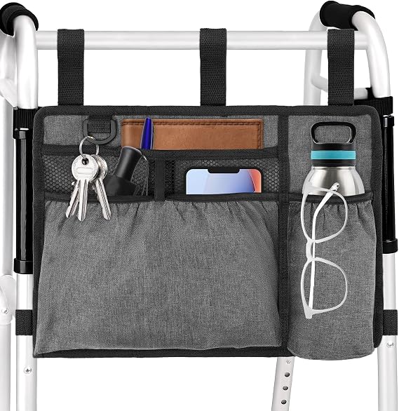 Walker Accessories, Foldable Walker Basket with Cup Holder (Gray)
