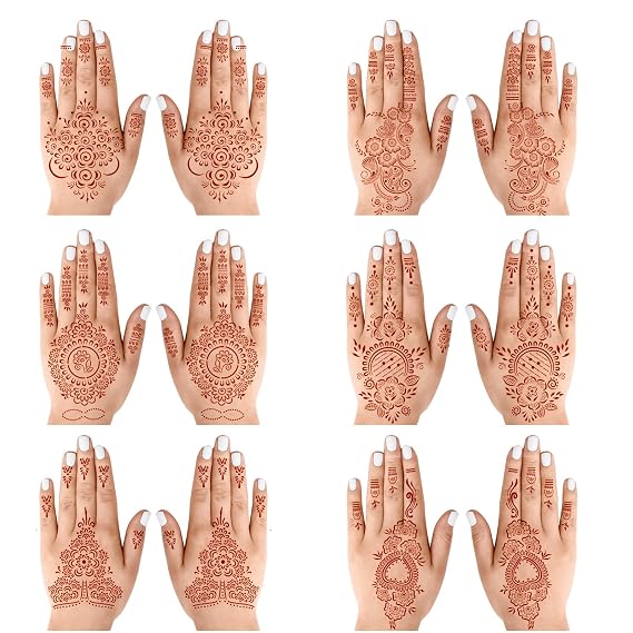 6 Sheets Henna Tattoo Stickers Brown Waterproof temporary hand tattoo stickers Red Ink Henna Tattoo For Women Wedding Party Festivals, Parties Decoration(19-24)