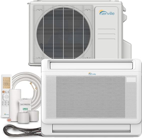 Senville Floor Console Mini Split AC/Heating System, White, 12000 BTU