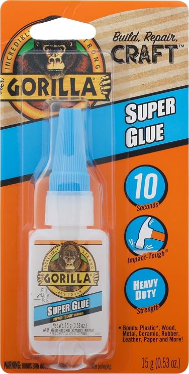 Gorilla Super Glue, 0.53 Oz, Dries Clear, 4/Carton