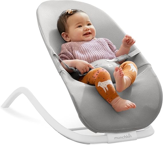 Munchkin 2-in-1 Spring Baby Bouncer & Rocker | 3 Reclining Positions| Grey
