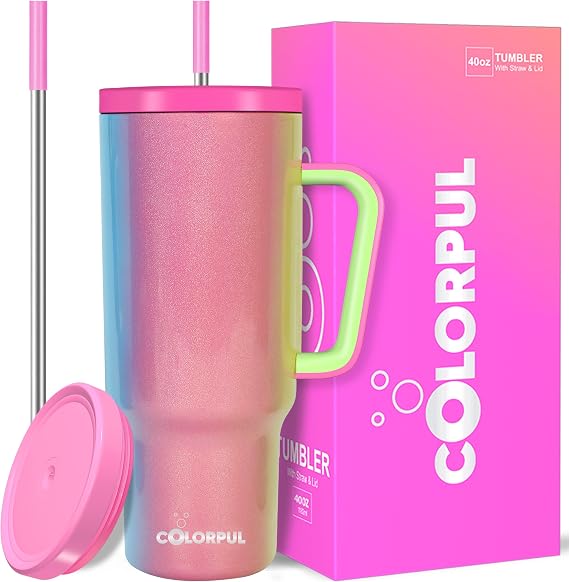40oz Stainless Steel Tumbler with Handle & Leak-Proof Lid | Insulated coffee tumblers | Keeps Cold 34H/Hot 10H | insulated tumblers with Straw | Cupholder Friendly | Mom birthday gifts (Carnival)