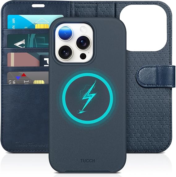 TUCCH Detachable 2-in-1 Case Wallet for iPhone 15 Pro 6.1" 2023, Dark Blue