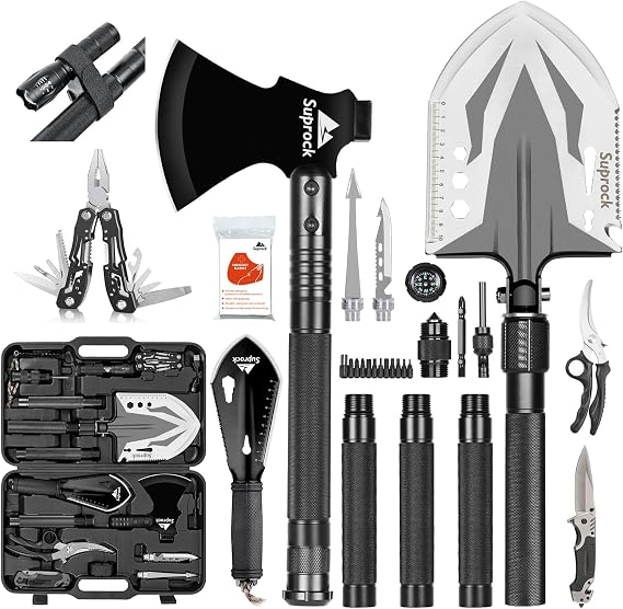 Survival Shovel High Carbon Steel Tactical Shovel Axe Folding Entrenching Tool Camping Hiking Shovel Carrying Pouch Car Emergency Survival Gear