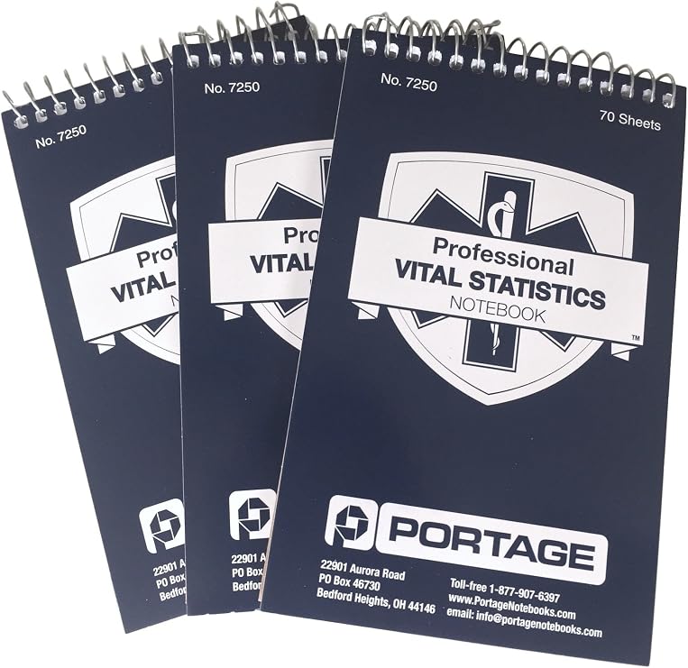 Portage EMT/First Responders Vital Statistics Notebook 6 x 3.75 Medical Notebook for Vital Signs and Additional Patient Information 210 Sheets (3 Pack)