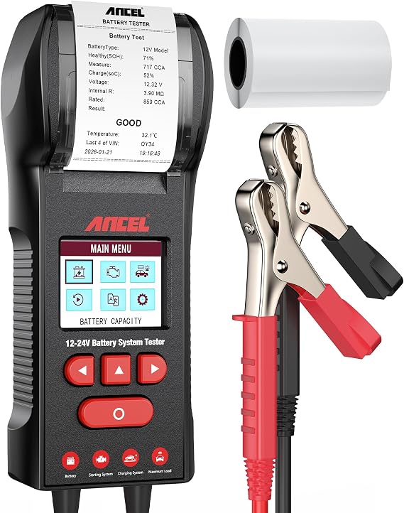 ANCEL BST600 12V 24V Automotive Battery Tester with Printer, 100-2000 CCA