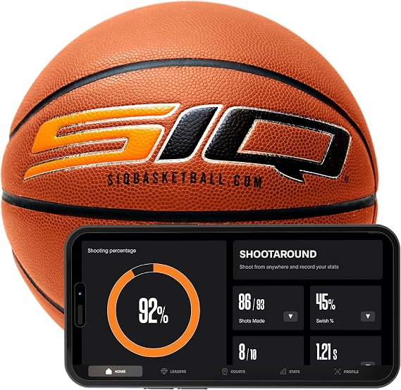 SiQ Smart Basketball, App, and Sensor | Shoot Better Now Proven Results. Kids to NBA | Next-Gen AI Shot Analyzer, Realtime Shooting Coaching, Pro Leather Ball