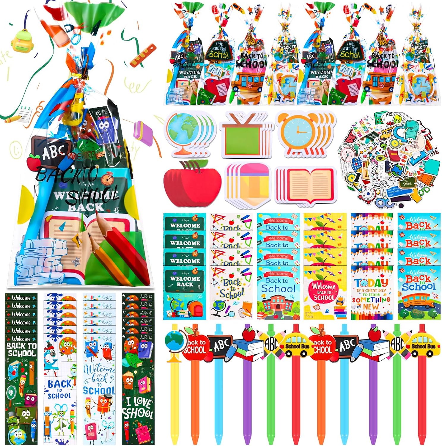 Saypacck 194 Pcs Back to School Stationery Set for Students First Day of School Essentials Includes Gift Bags Notebook Sticker Ballpoint Pen Bookmark for Classroom Gifts Rewards Prize Favors Supplies
