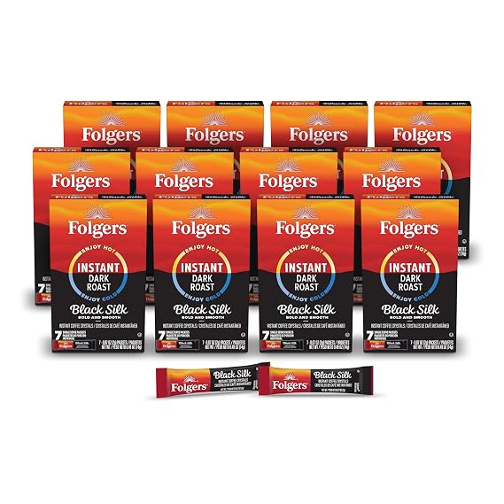 Folgers Black Silk Instant Coffee Crystals Single-Serve Packets, 7 Count (Pack of 12)
