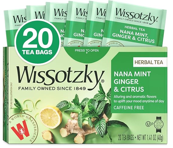 Wissotzky Nana Mint Ginger & Citrus Herbal Tea, 20 Tea Bags | Zesty Blend | Caffeine Free Tea | Digestive Support