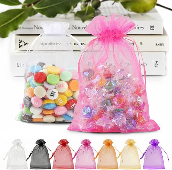 Multicolor Party Favor Organza Bags 50 Pack 5x7 in, Colorful Gift Bags Bulk for Treat Goodie Candy Soap Jewelry Pouch, Small Mesh Bag Tote Pack Drawstring for Wedding Birthday Baby Shower Graduation