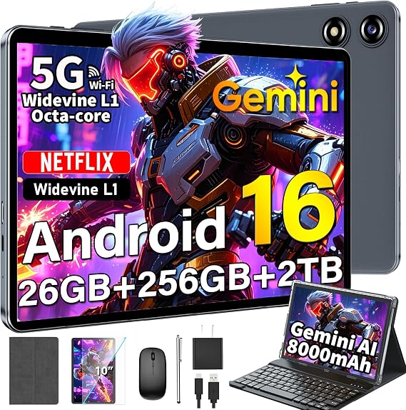 Android Tablet with Keyboard, Android 16 Tablet with Gemini AI (Gold)