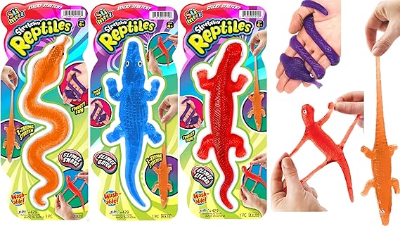 JA-RU Stretchy Sticky Reptiles Snake & Lizard (3 Pk) 429-3A