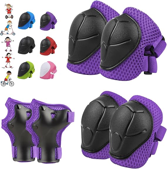 WayEee 6PCS Kids Protective Gear Set, Knee Pads for Kids 3-14 Years Old, Toddler Knee Pads and Elbow Pads, Wrist Guards Set, Skating Cycling Bike Rollerblading Scooter, Upgraded & Durable Material