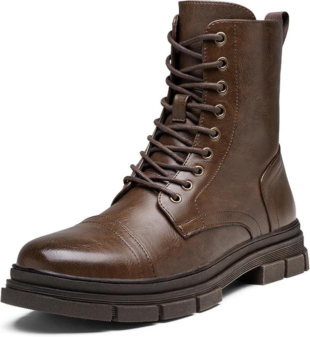 Jousen Men's Boots Fashion Motorcycle Combat Boots | Lace-up&Zipper, High-gloss Smooth Upper, Memory Foam Insole, Non Slip Outsole,Water Resistant, City Life, Street Style