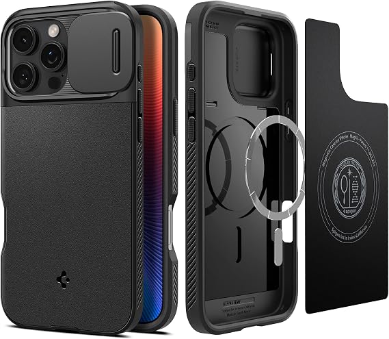 Spigen iPhone 16 Pro ile Uyumlu MagSafe Kılıf Optik Armor Mag Fit Kamera Korumalı Siyah Kapak - ACS08149 (Spigen TR Garantili)