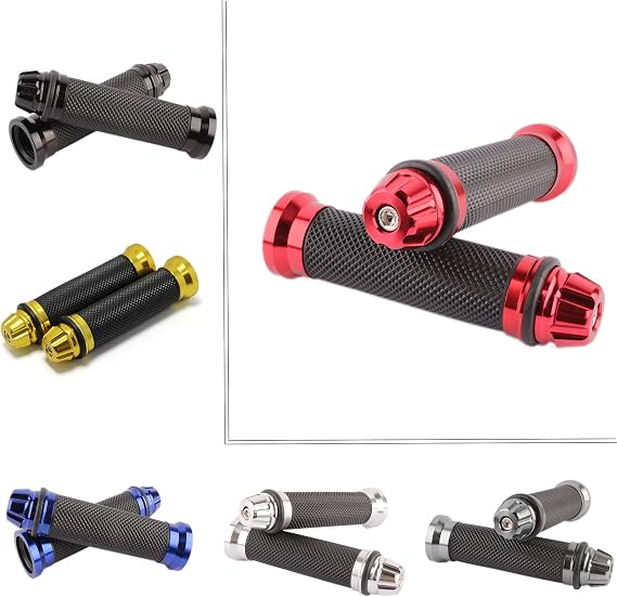Motorcycle 7/8" CNC Hand Grips Aluminum Rubber Gel Handlebar for Sport Bike(Red)