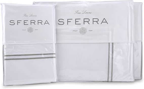 Sferra Grande Hotel Sheet Set - Queen - White/Silver