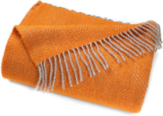 Highland Tweeds Herringbone 100% Pure New Wool Throw (Atomic Orange)