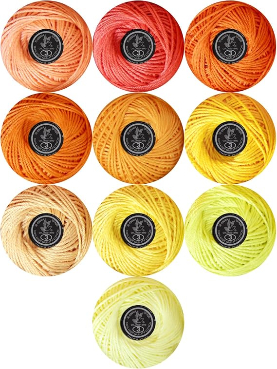Soft 10 Pearl Cotton Crochet Thread in Balls,Size 3 Rainbow Classic Colors Crochet Thread for Crochet Hardanger Cross Stitch Needlepoint Hand Embroidery (Orange Yellow)