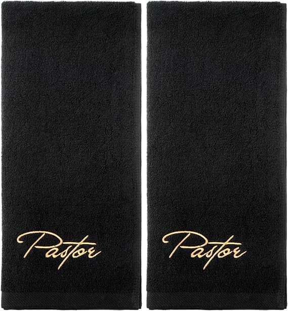 Buryeah 2 Pcs Pastor Hand Towels Christian Clergy Embroidered Towels,Black