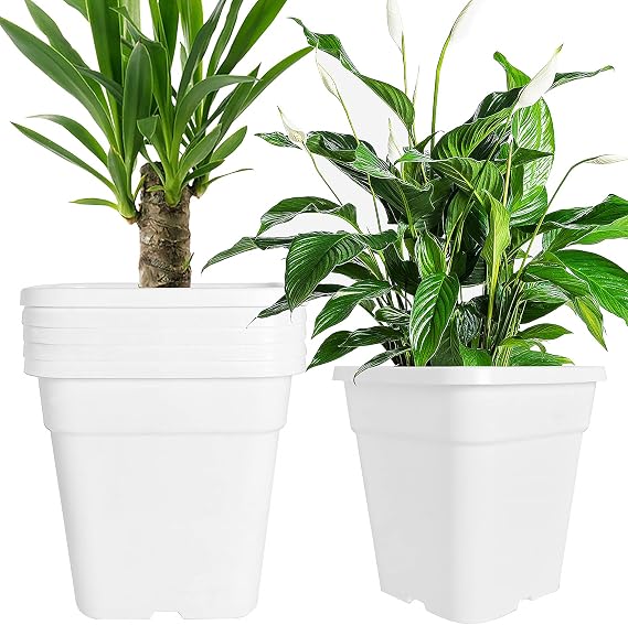 Square Planter Nursery Pots 9.77 Gallon Pots for Plants, Injection Molded Plastic Nursery Pots, Plant Container White 9.77 Gal 5-Pack