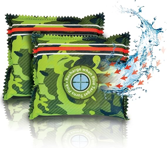 Zarpax Gun Safe Dehumidifier Camouflage - Rechargeable Desiccant Dehumidifier Bags - Reusable & Absorbs Moisture & Humidity - 2x Pack | Reusable Moisture Absorber & Desiccant Packs for Gun Safe, Cabinet & Storage - Safe Humidity Absorber - Prevents Rust & Mold