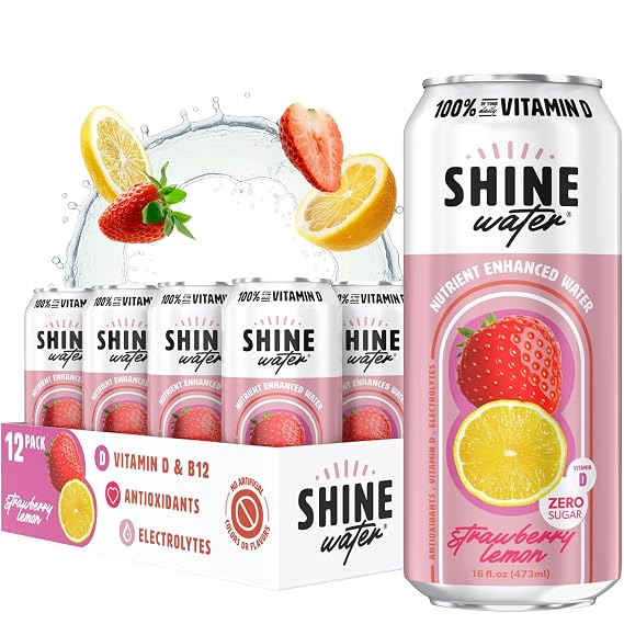 ShineWater Strawberry Lemon Vitamin D Flavored Hydration Drinks 12-Pack