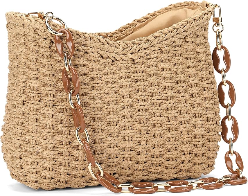RNIEGA Straw Summer Purses for Women Cute Woven Beach Shoulder Bag for Vacation