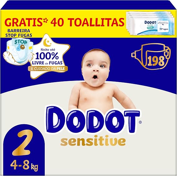 Dodot Baby Sensitive Diapers Size 2 (4-8 kg), 198 Nappies + 1 Pack of 40