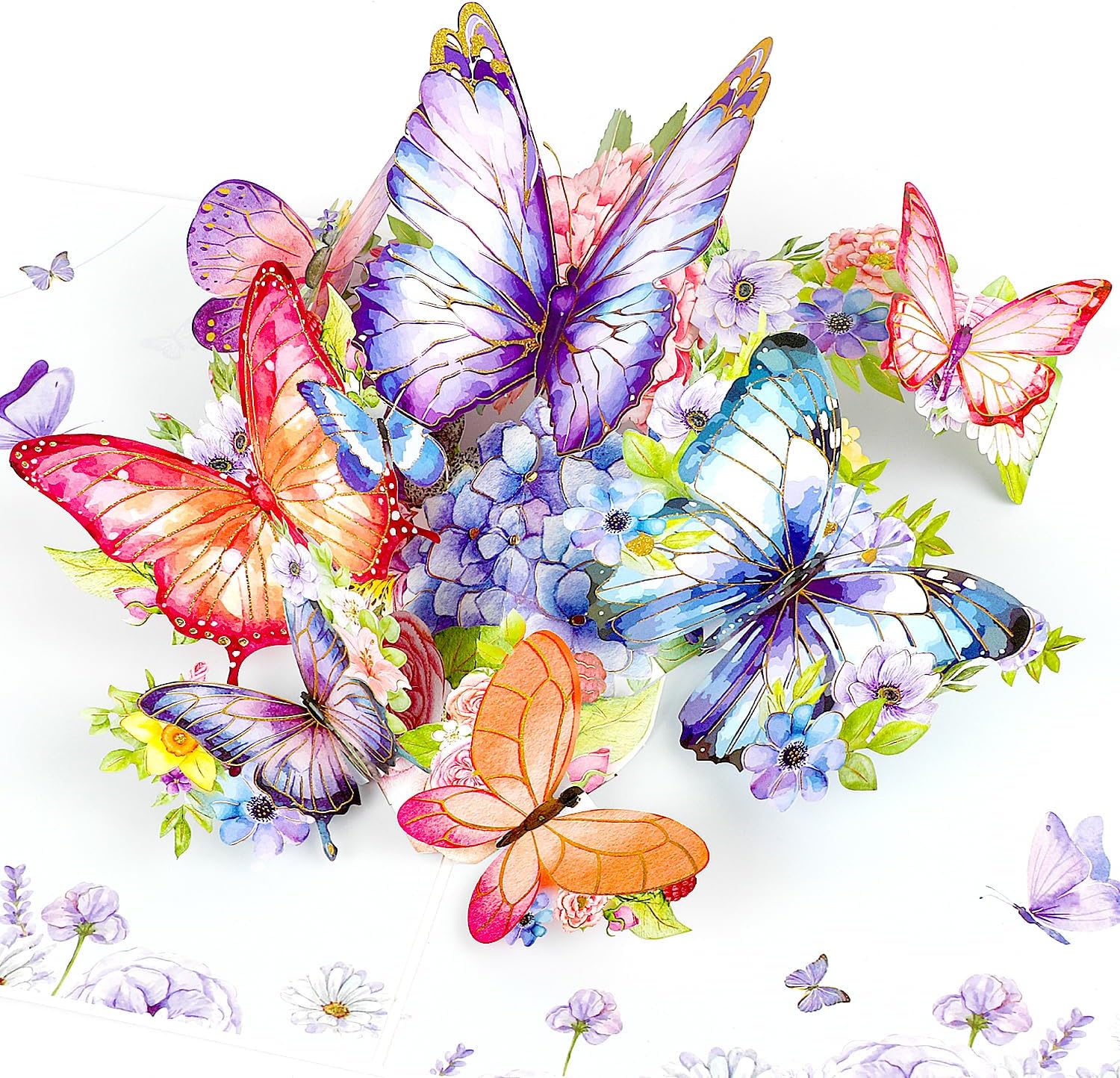 DERAYEE 3D Butterfly Flowers Greeting Card with Envelope for Women, Mothers Day, Birthday, Valentines Day Purple