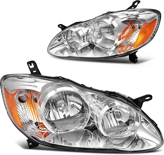 DWVO Headlight Assembly Compatible with 2003-2008 Toyota Corolla Chrome