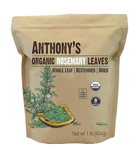 Anthony's Organic Dried Rosemary Leaves, 1 lb, Whole Leaf, Destemmed, Non GMO, Non Irradiated, Gluten Free