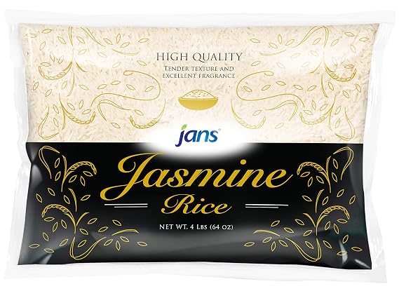 Jans Jasmine Rice, Long Grain White Rice from Thailand, 4lb Bag, Pack of 1