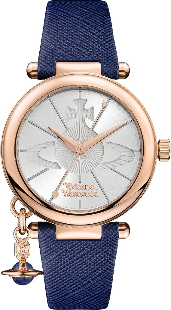 Vivienne Westwood Women's Orb Pop Quartz Analogue Display Watch with Silver Dial and Blue Leather Strap VV006RSBL