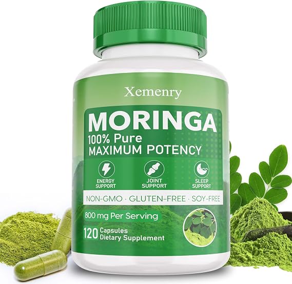 Moringa Capsules, Pure Moringa Powder Capsules - Supports Energy, Immune Support, Gut Health, Green Superfood with Vitamins & Amino Acids - 120 Capsules