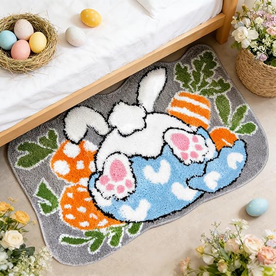 APROPHIC Easter Non-Slip Bath Rug | Measures 20"x32", Super Absorbent, Cute Bunny Design, Great For Easter Decor