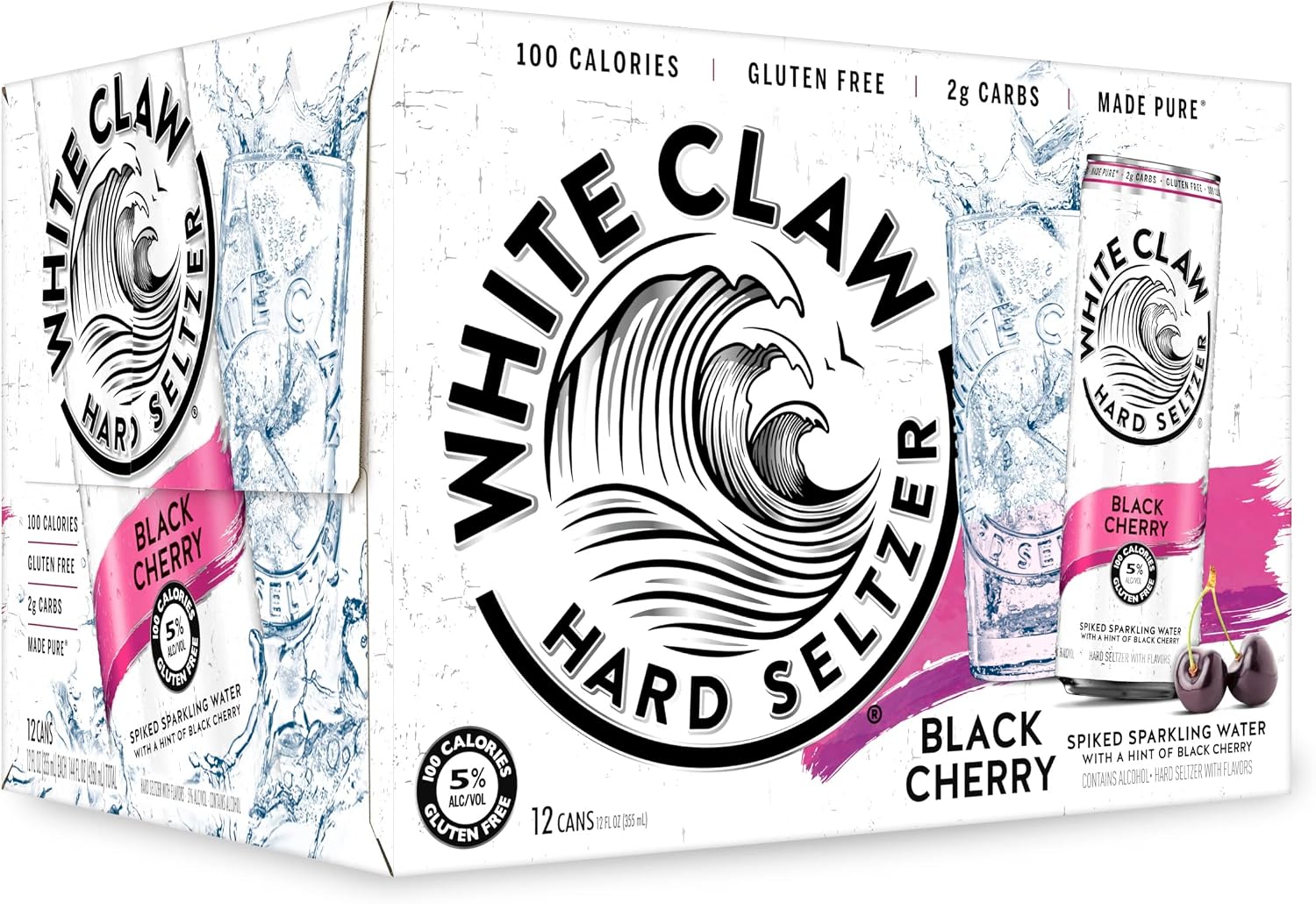 White Claw Hard Seltzer Black Cherry, 12 oz cans, 5% ABV Pack of 12