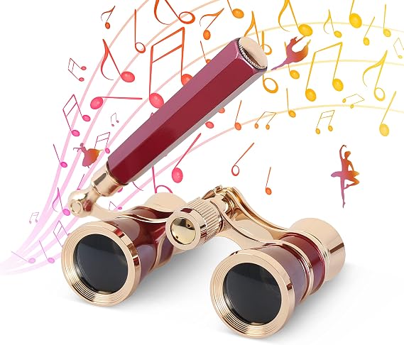 Aomekie Opera Glasses Binoculars 3X25 Theater Glasses Mini Binocular Compact with Handle for Adults Women in Musical Concert(Red)