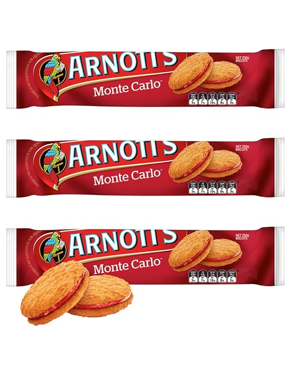 Monte Carlo Jam & Cream Biscuits (3 Pack x 250g Ea) Monte Carlo biscuits, A perfectly sweet biscuit treat made to twist and split ...