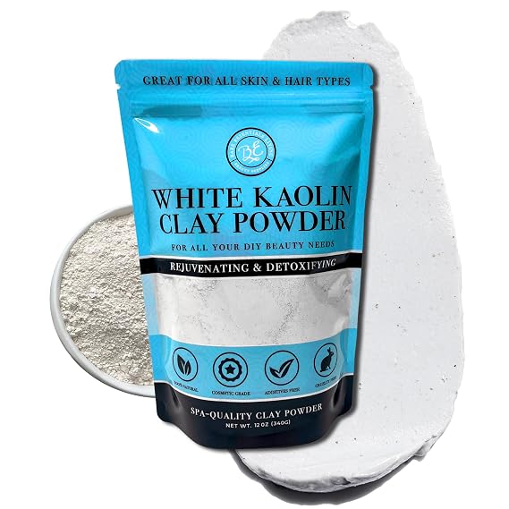 Bare Essentials Living - White Kaolin Clay Powder (12oz) 100% Natural White Powdered Clay for Seed Bombs, White Clay Mask, Chafing Body Powder, Soap, Bath Bomb, Deodorant, Kaolin Clay for Gardening