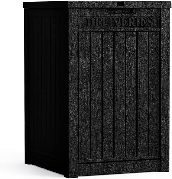 48 Gallon Large Package Delivery Box,Storage Box with Lockable Secure,Double-Wall Resin Outdoor Package Delivery and Waterproof Deck Box for Porch, Curbside (Black)