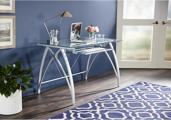Realspace Vista 48" W Glass Computer Desk, Silver