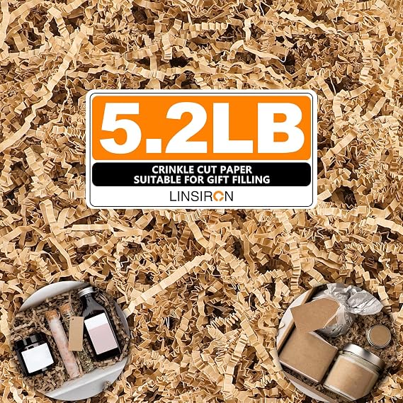 LINSIRON Kraft Crinkle Cut Paper Shred Filler, 5.2lb (83.2oz) Brown