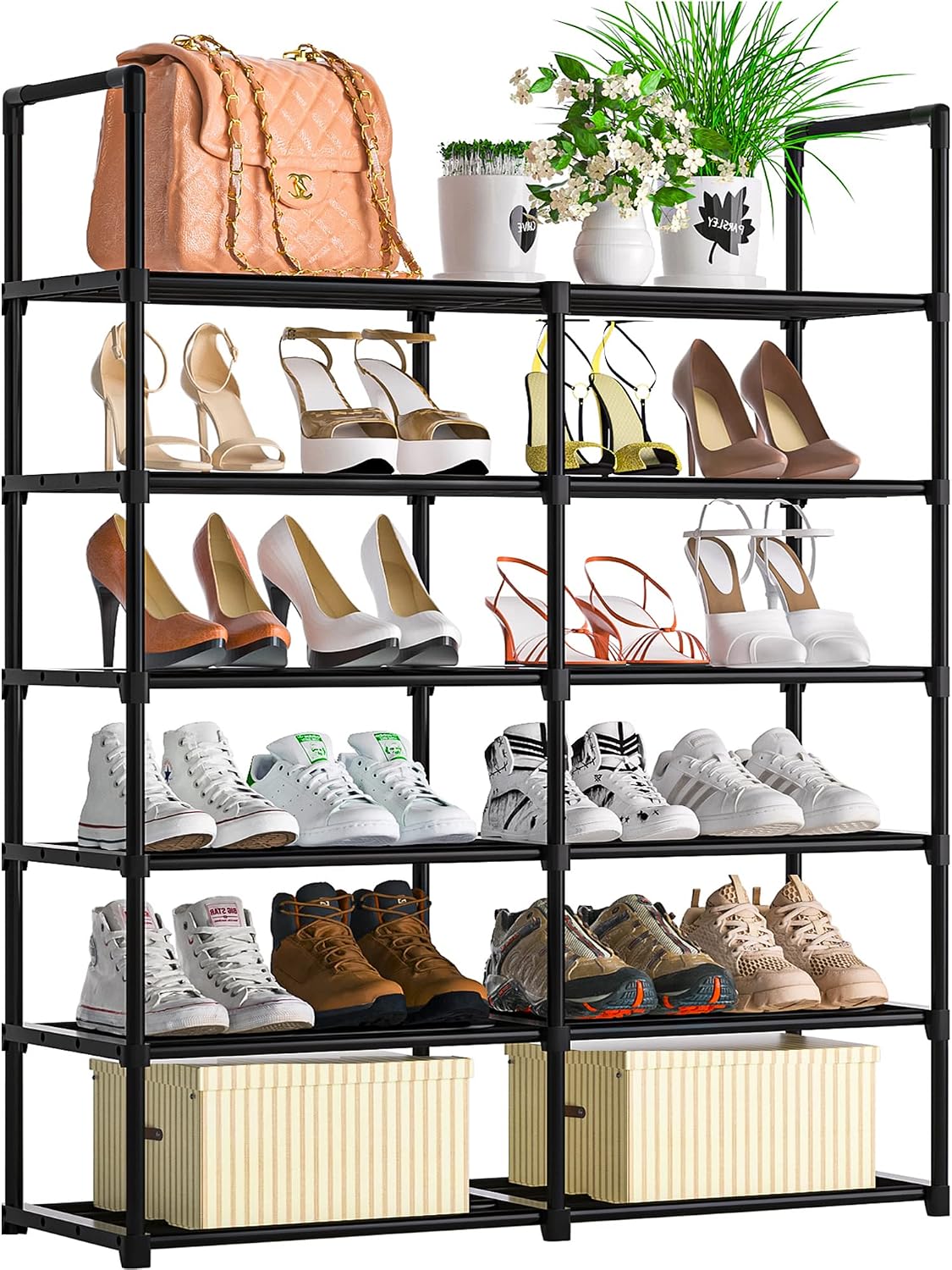OYREL Shoe Rack Large Shoe Organizer 24-30 Pairs Shoe Storage Shoe Shelf Zapateras Organizer for Shoes Free Standing Shoe Racks for Bedroom Entryway Tall Black Shoe Stand Tower