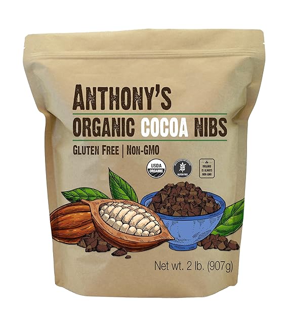Anthony's Organic Cacao Cocoa Nibs, 2 lb, Criollo Beans, Gluten Free, Non-GMO, Unsweetened