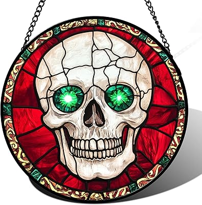DASTOLL Stained Glass Window Hanging - Halloween Decorations Vampire Skeleton Suncatcher for Doors Garden Indoor Spooky Funny Sun Catchers Gothic Decor Horror Gifts for Women Men Friend 9.8 in