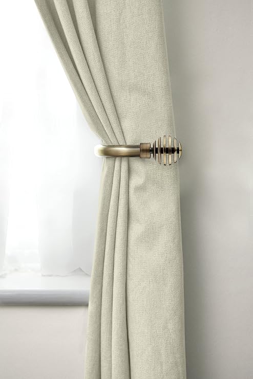 Emma Barclay, Metal Sliced - Pair of Holdaback Tiebacks with End Finials in Antique Brass - 20cm