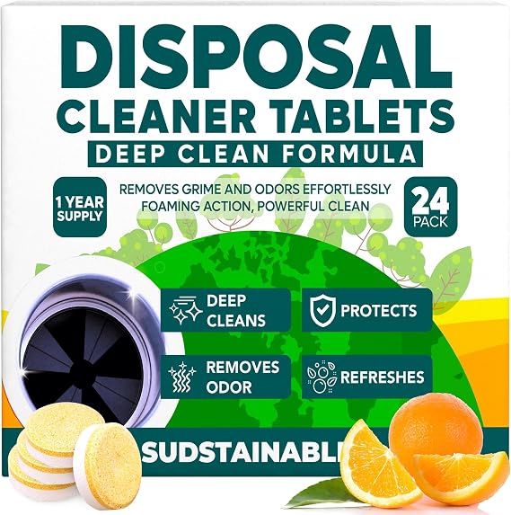 Sudstainables Garbage Disposal Cleaner Tablets, 24 Count | Deodorizes and cleans garbage disposals, removes odor and buildup, fresh sink maintenance.