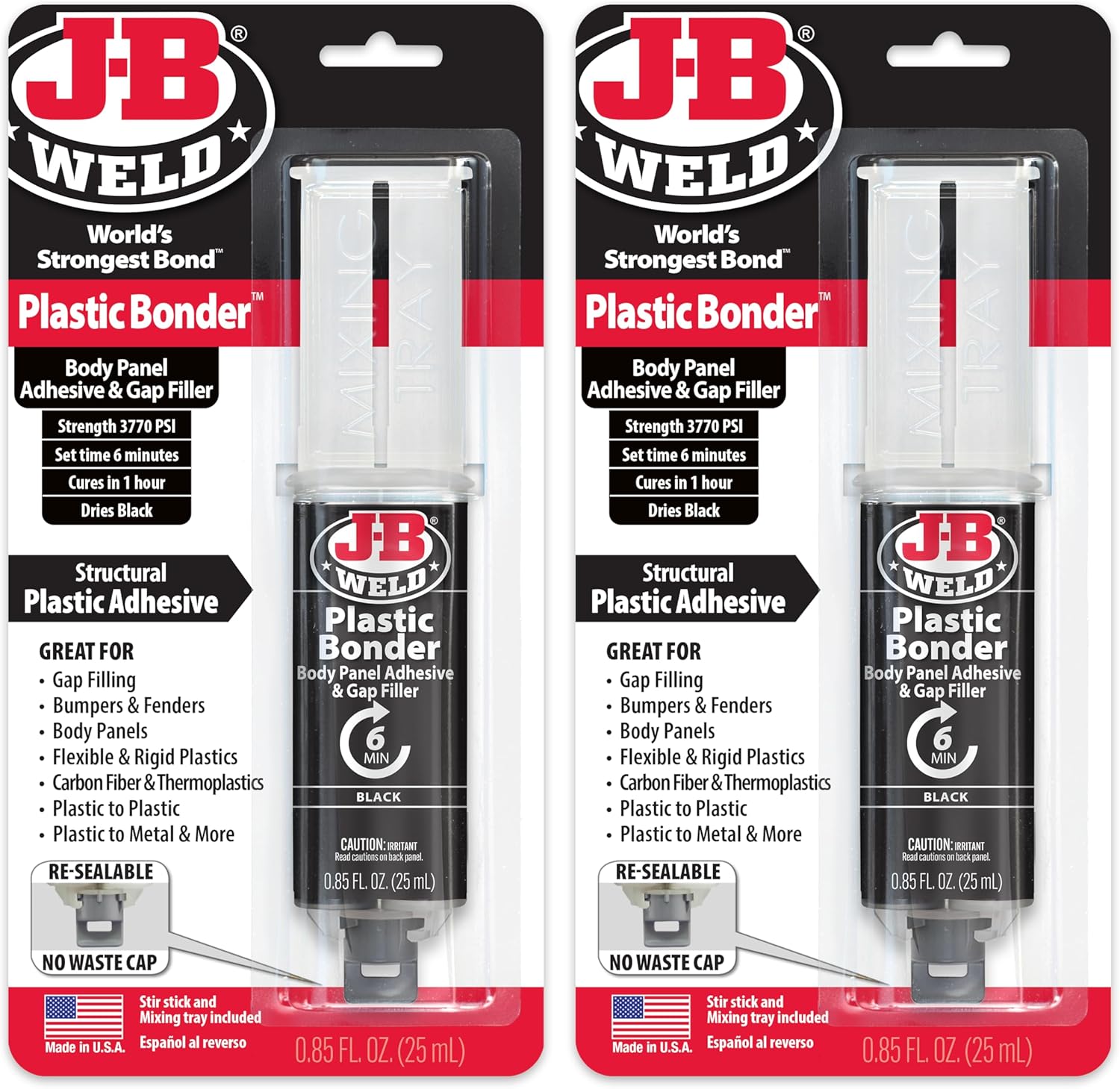 J-B Weld 50139 Plastic Bonder Body Panel Adhesive and Gap Filler Syringe - Dries Black - 25 ml 2